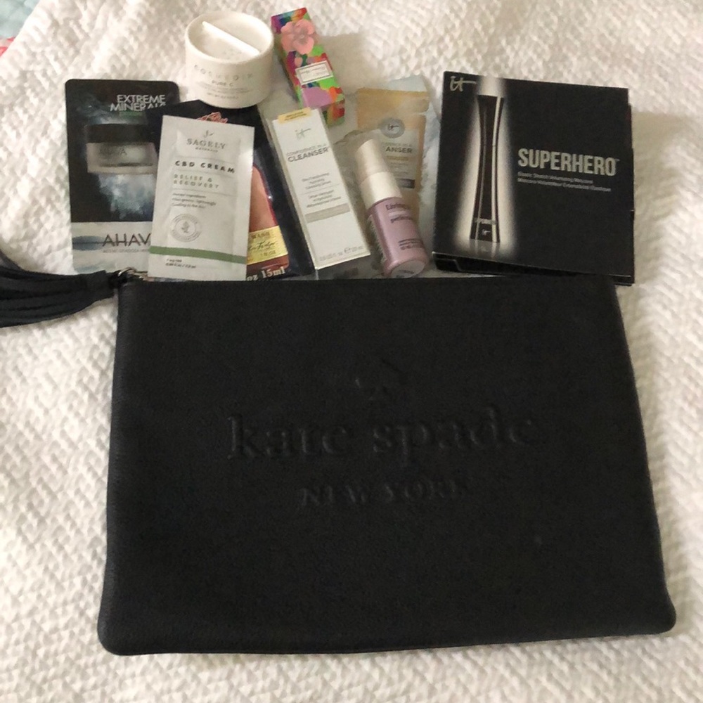 Kate Spade leather pouch with Sephora samples